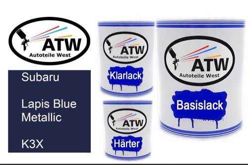Subaru, Lapis Blue Metallic, K3X: 1L Lackdose + 1L Klarlack + 500ml Härter - Set, von ATW Autoteile West.